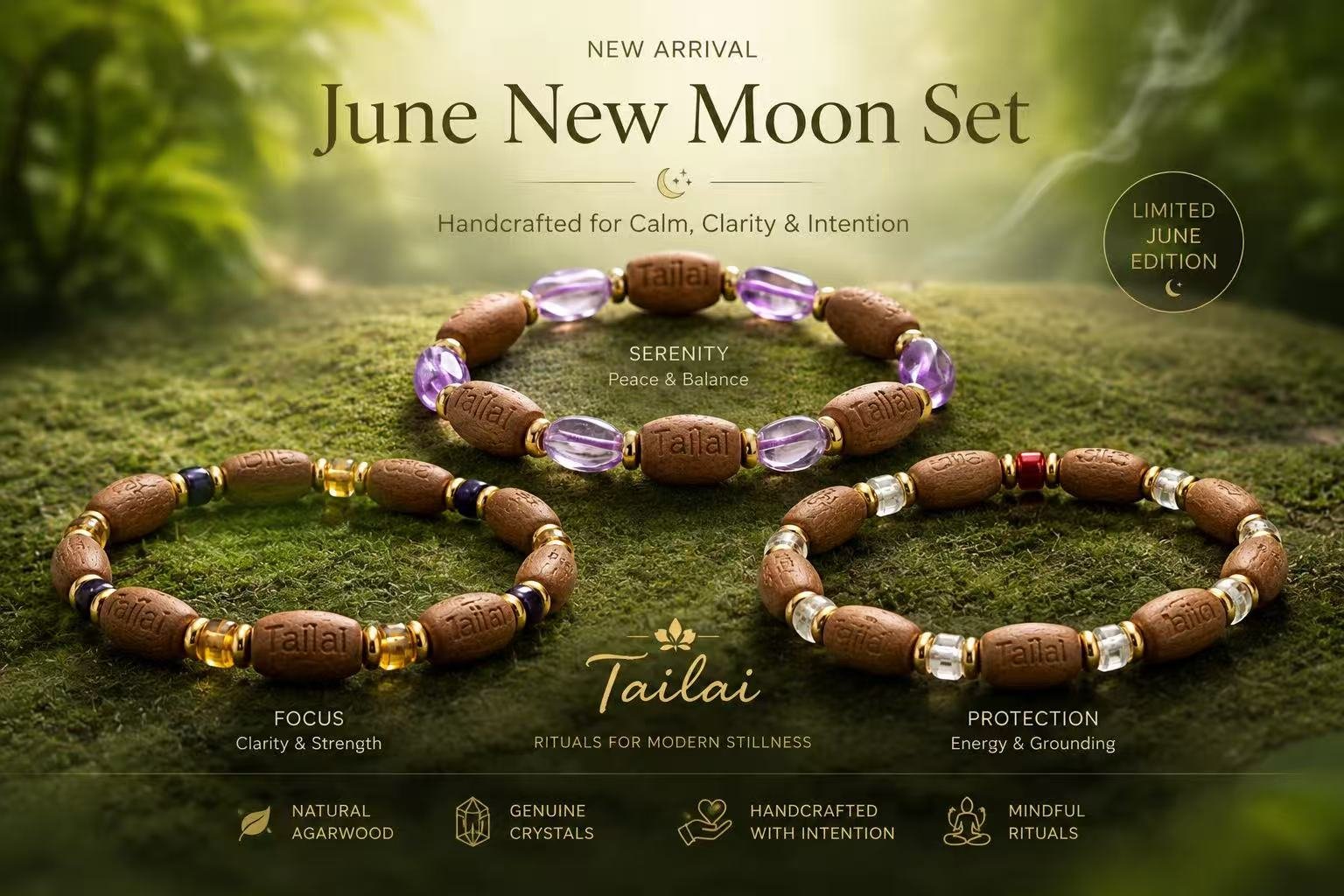 New Moon Ritual Crystal Bracelet Bundle | 3-Piece Full Moon Healing Set